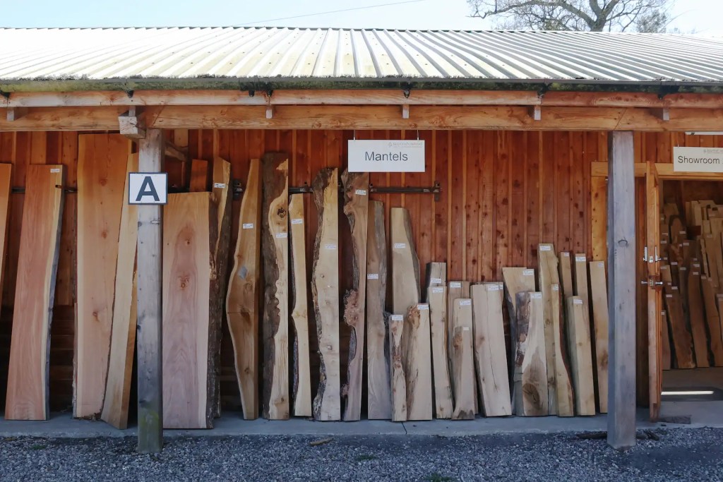Solid hardwood mantel pieces for sale at Scottish Wood, mixture of straight, live, natural, and waney edges