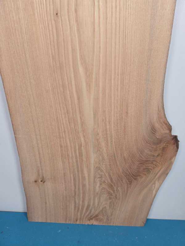 Elm offcut natural edge showing smooth planed surface and wood grain detail.
