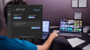 Person using computer with image catalog software.