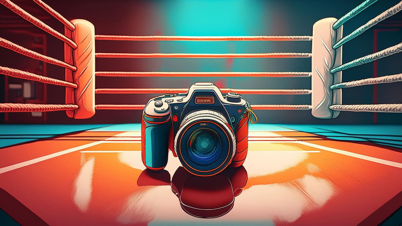 Camera in a colorful boxing ring