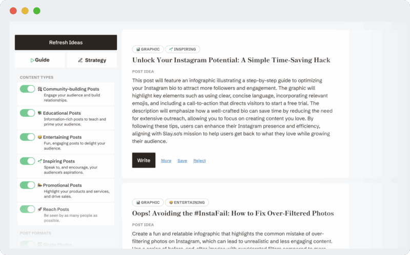Instagram content strategy guide interface screenshot