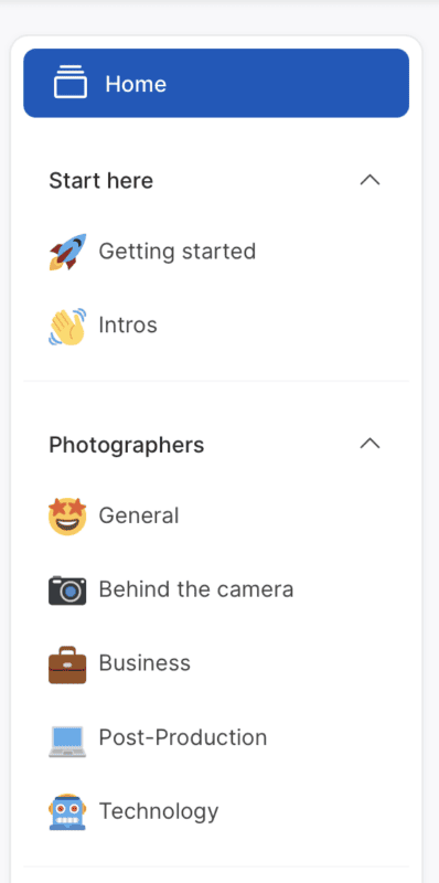 The Dojo Navigation menu with categories
