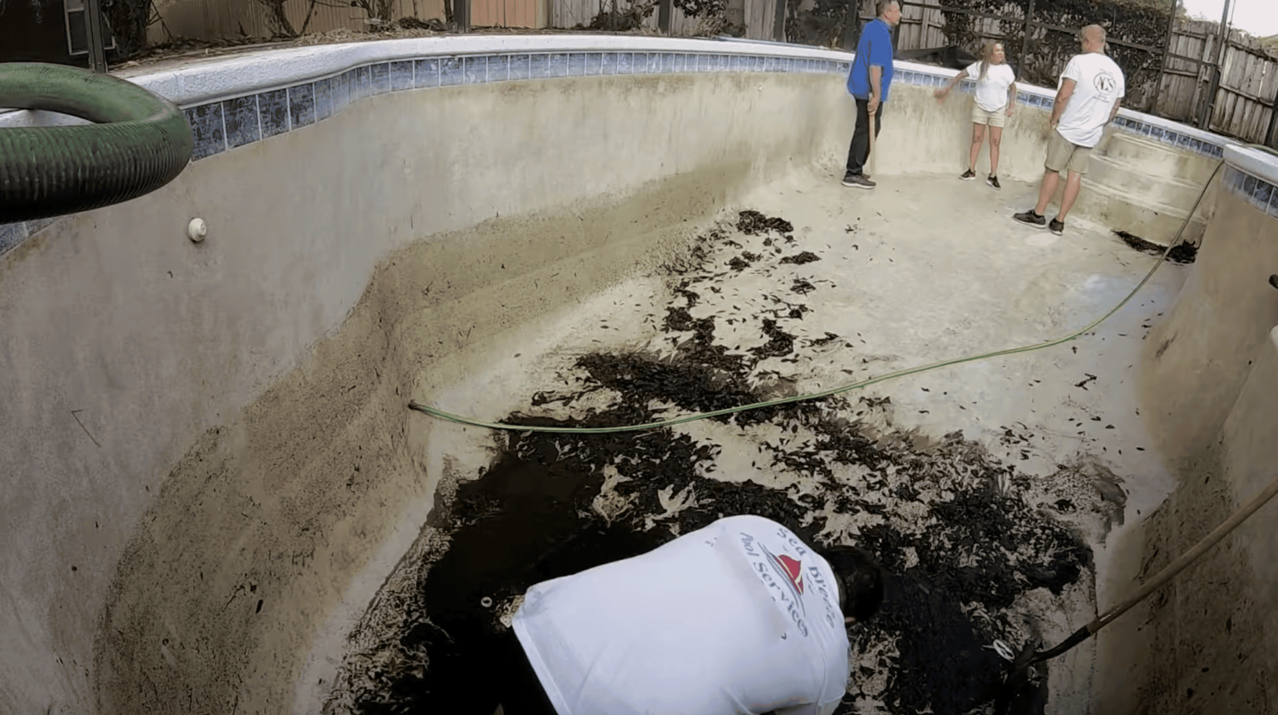 team cleaning dirty pool