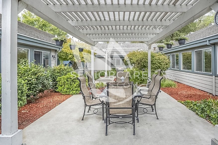 Beautiful, outdoor patio lounge area at Brookdale Danville