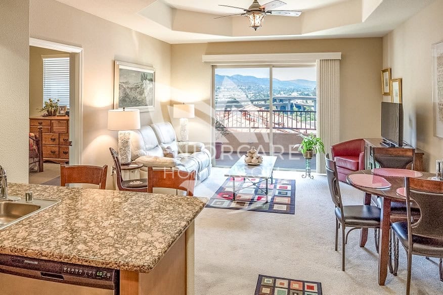 Living Room view at an assisted living unit at at Lantern Crest Senior Living