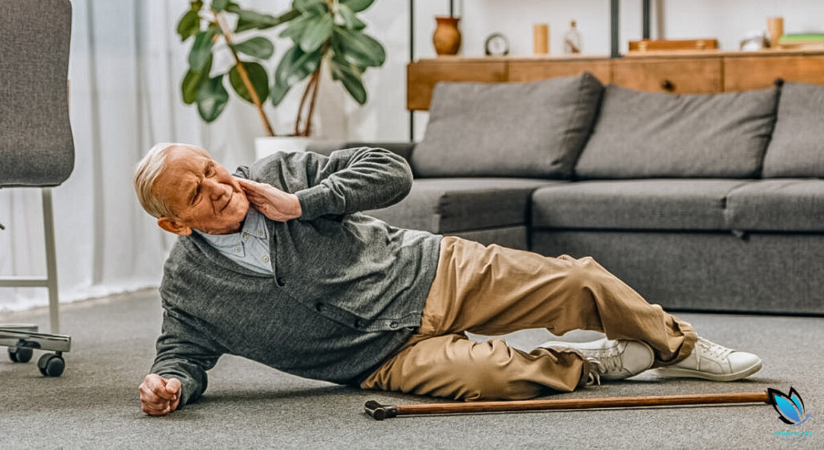 Elderly Man that has fallen on the floor and cannot get up