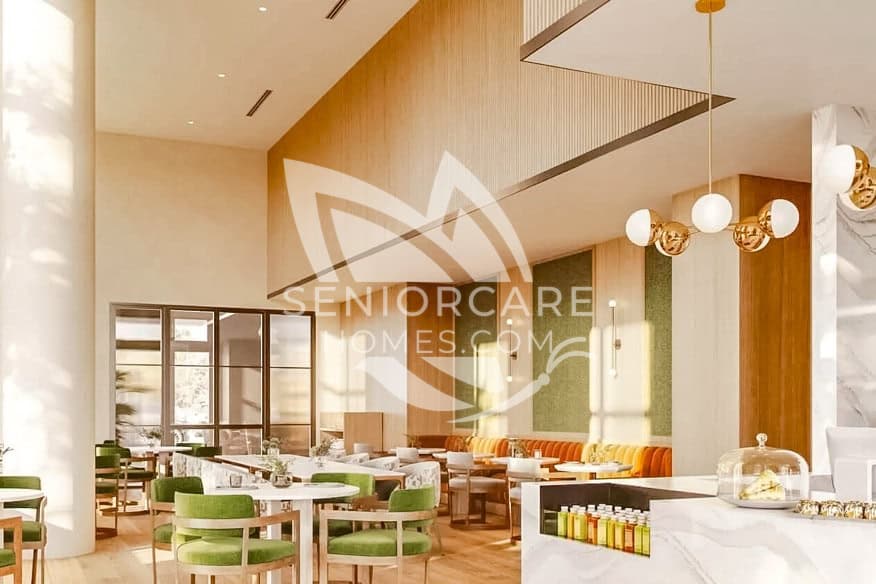 Bistro area with tables at Ellore Senior Living