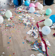 Balloon and confetti cleanup after event, professional cleaning services.