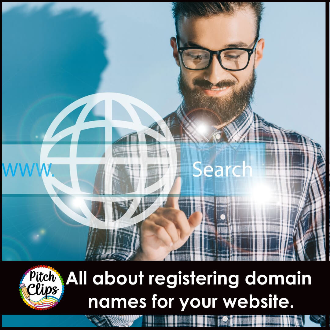 picture of man searching with text "All about registering domain names for your website.