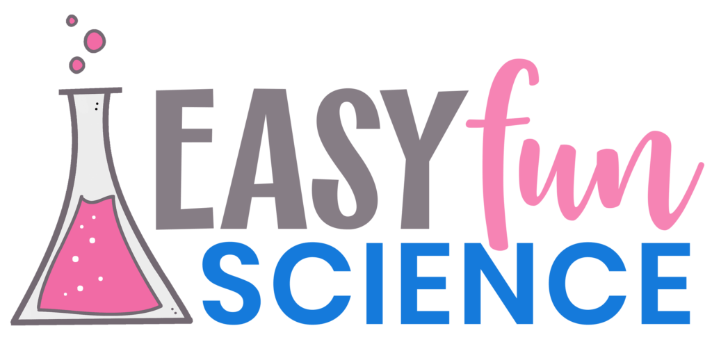 A pink beaker with bubbles next to the words “EASY fun SCIENCE” in gray, pink, and blue text, capturing the spirit of Fun Science and making Easy Science exciting for everyone.