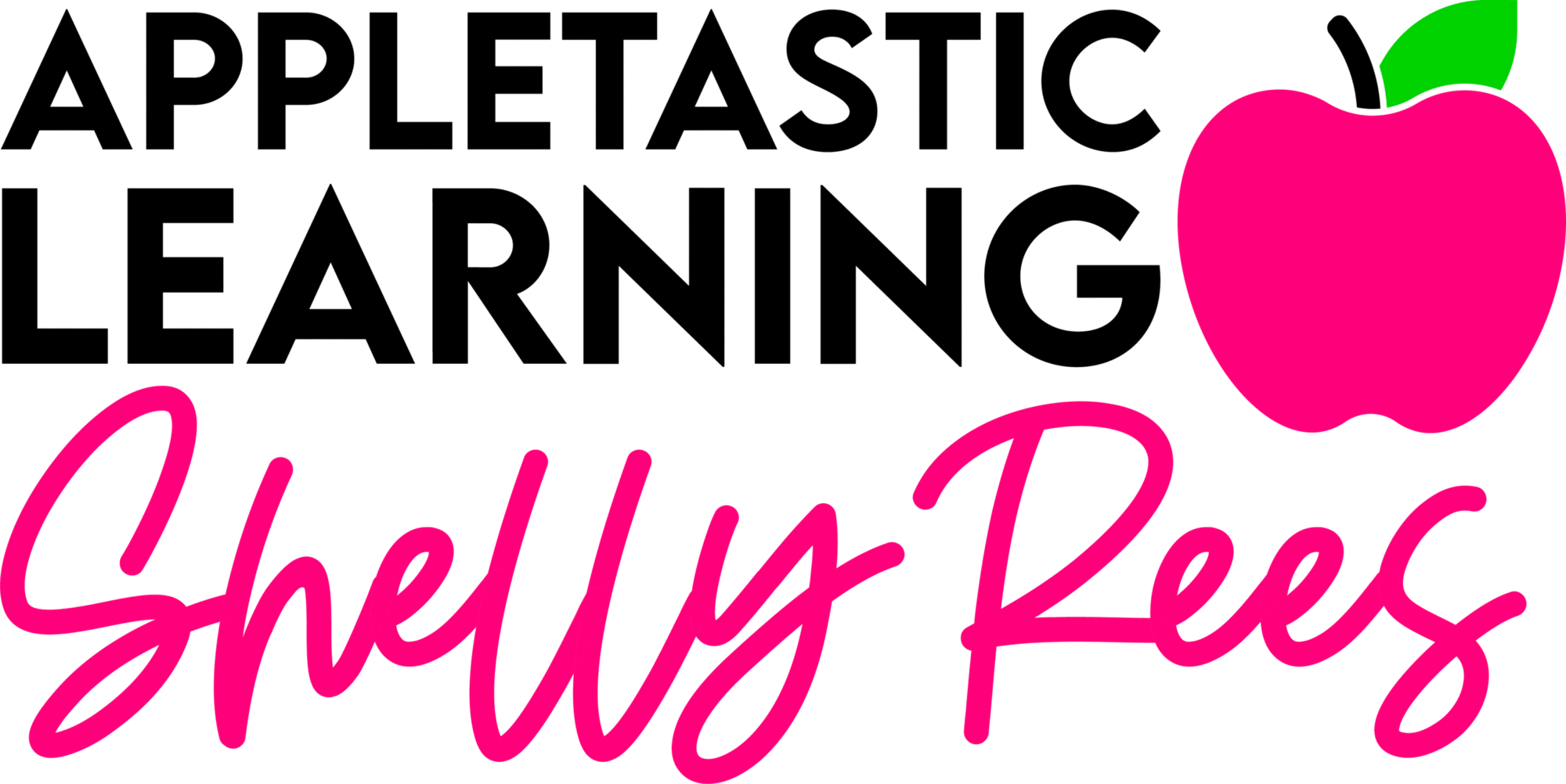 Logo features "Appletastic Learning" in bold black text, a pink apple graphic, and "Shelly Rees" in pink script, highlighting the fun and creative spirit of Appletastic Learning.