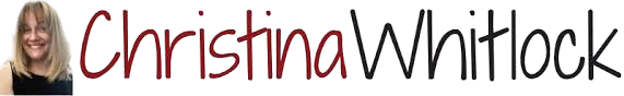 A woman with shoulder-length hair smiling, next to “Christina Whitlock” written in red and black script on a light background.
