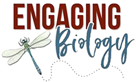 The image features the words "Engaging Biology" with a dragonfly graphic and a dashed line trailing behind it, capturing the lively spirit of Engaging Biology.