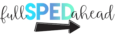 Text reads "full SPED ahead," highlighting "SPED" in large blue and green letters to emphasize special education. A thick black arrow beneath the text points right, symbolizing forward movement.