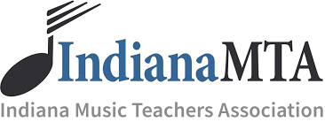 Logo for the Indiana Music Teachers Association, featuring a musical note and "IndianaMTA" text, with "Indiana Music Teachers Association" below—perfect for representing Indiana music teachers.