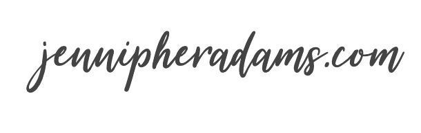 The image features "jennipheradams.com" in an elegant black cursive font against a light background, perfectly reflecting the style of jennipheradams.