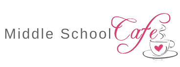 Logo for Middle School Cafe featuring the words "Middle School Cafe" alongside an illustration of a steaming teacup with a heart on it.