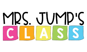 Text reading "Mrs. Jump's Class," with the word "CLASS" from Mrs. Jump's Class displayed on colorful, square backgrounds in pink, yellow, green, and blue.
