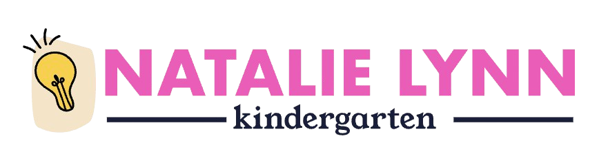 Logo with a yellow lightbulb illustration on the left and the words "NATALIE LYNN Kindergarten" in pink and dark blue text on a white background, perfect for showcasing engaging teaching activities and kindergarten resources.