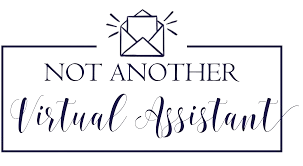 Logo with an envelope icon above the words "Not Another Virtual Assistant" in a mix of serif and script fonts, framed by a rectangular border—perfect for a standout virtual assistant brand.