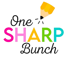 Text graphic featuring "One Sharp Bunch" with the word "sharp" in vibrant letters, and a pencil illustration cleverly replacing the letter "A".