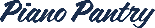 The image displays the words "Piano Pantry" in a bold, cursive navy blue font on a white background, perfectly capturing the essence of curated music resources for piano enthusiasts.
