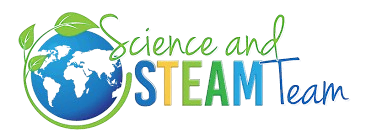 Logo showing a blue and green globe with leaves, highlighting Science and the STEAM Team, with the text "Science and STEAM Team" in stylized, multi-colored fonts.