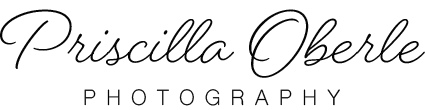 Logo for Priscilla Oberle Photography features "Priscilla Oberle" in cursive font above the word "PHOTOGRAPHY" in bold uppercase letters, perfectly reflecting her unique photography brand.