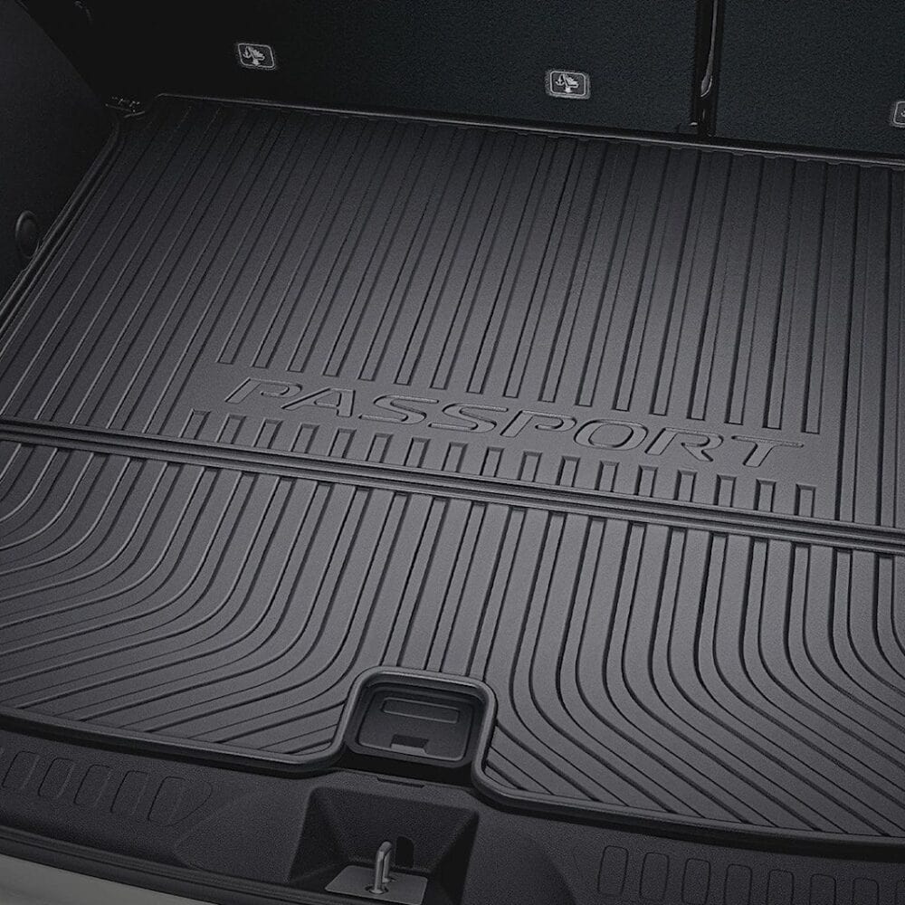 Custom rubber cargo mat for Honda Passport luggage area, durable and waterproof.
