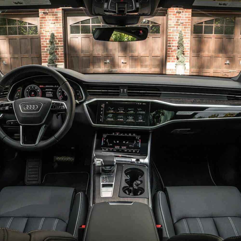 Interior of Audi A6 showcasing premium dashboard and control features.