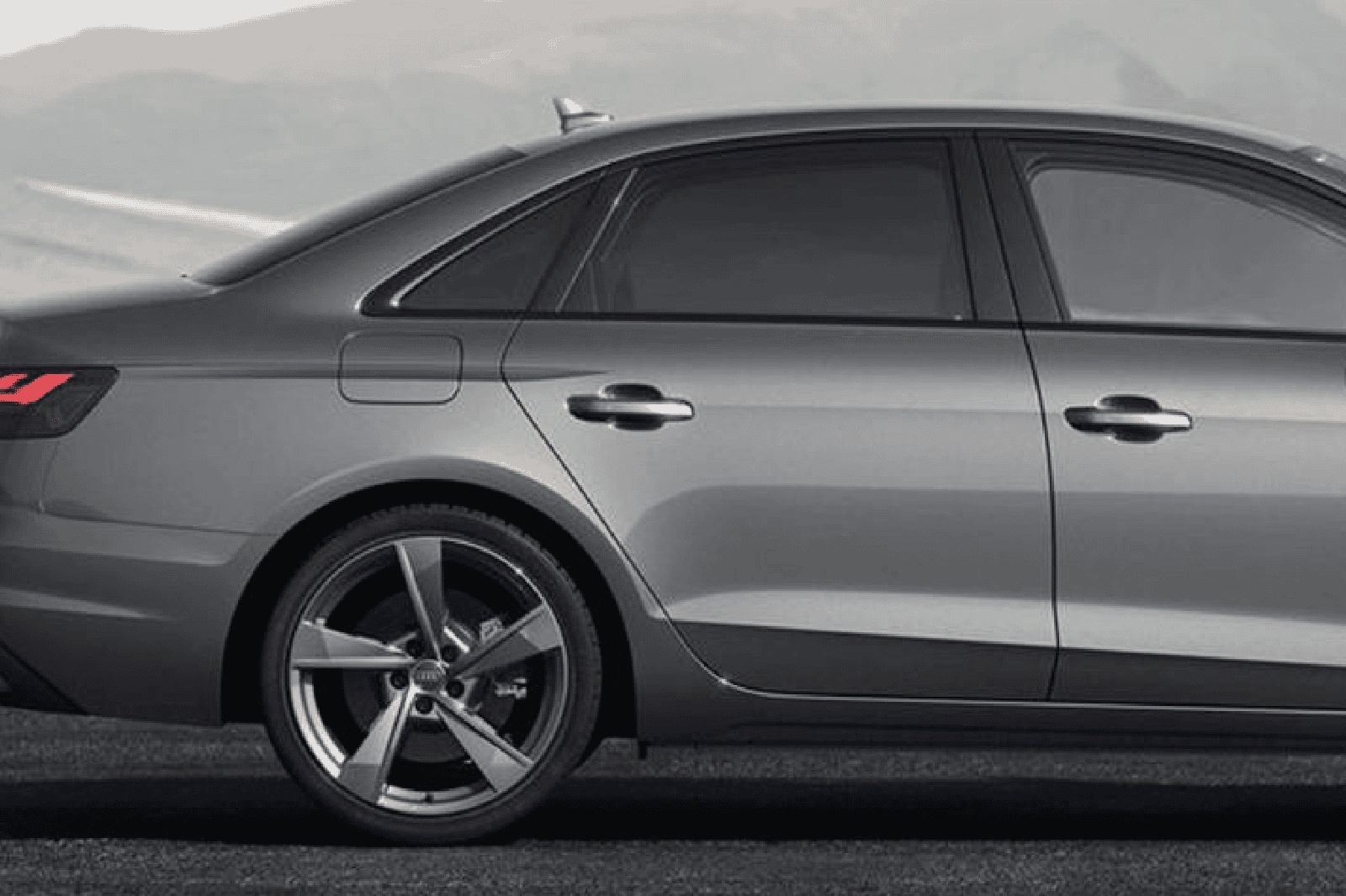 Audi A4 rear wheel damage area, impact assessment, car repair.