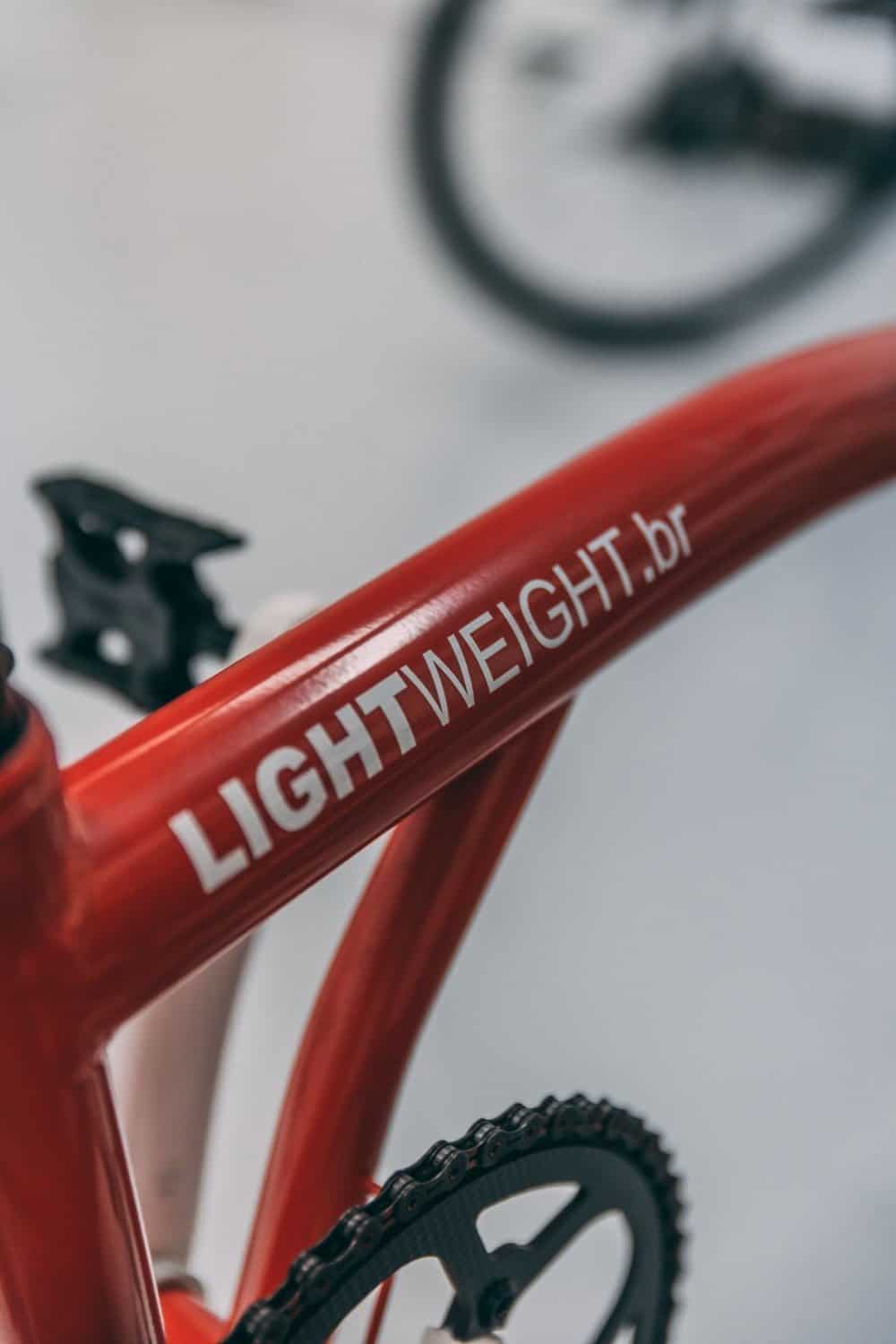 Close-up of Brompton bike frame with protective film applied.
