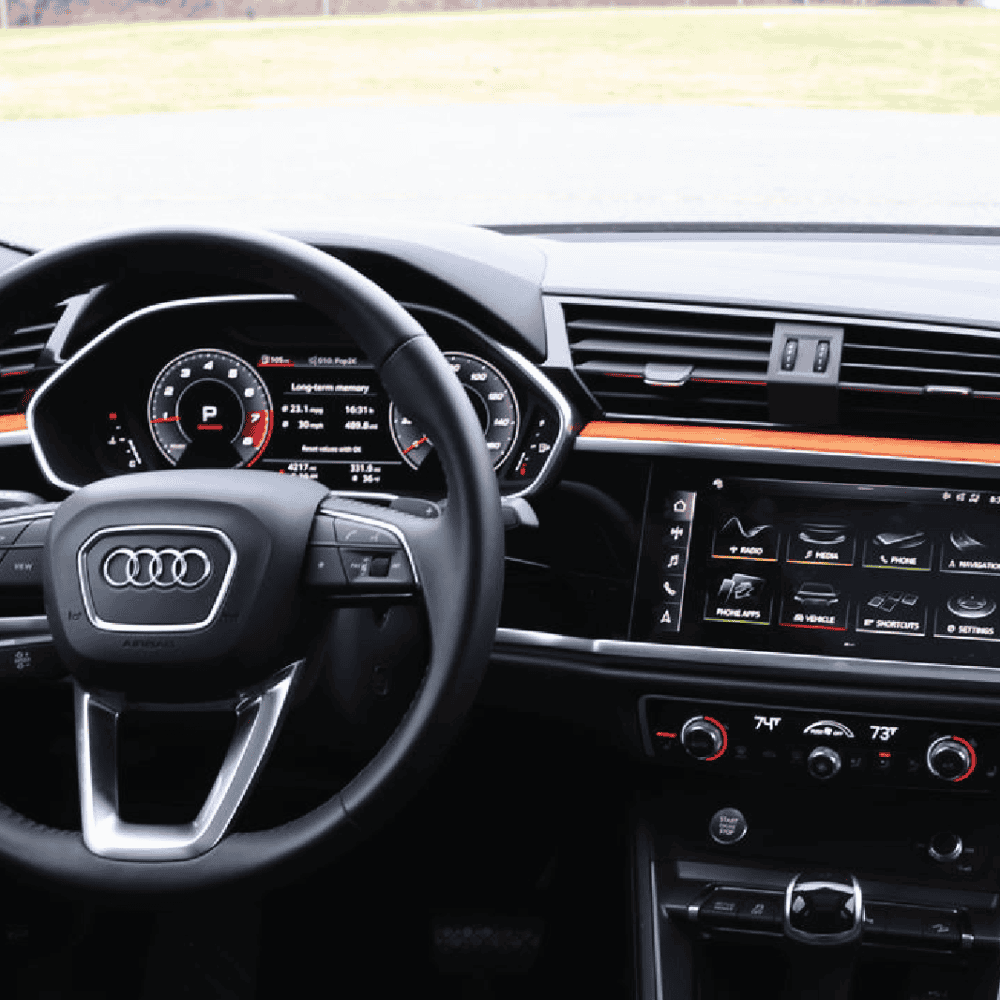 Interior dashboard upgrade for Audi Q3 with premium materials.