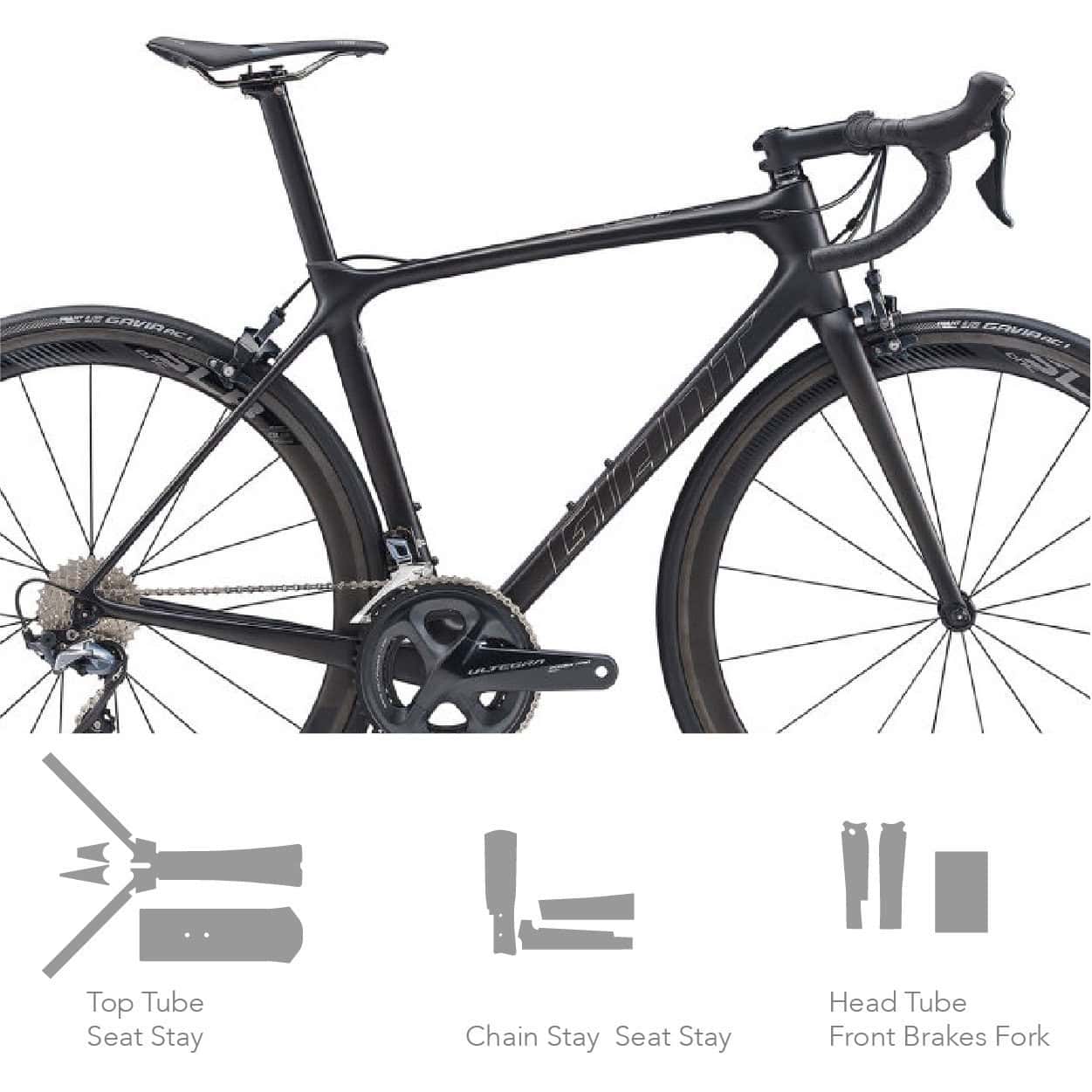 High-quality protection film for Giant TCR bike frame and components.