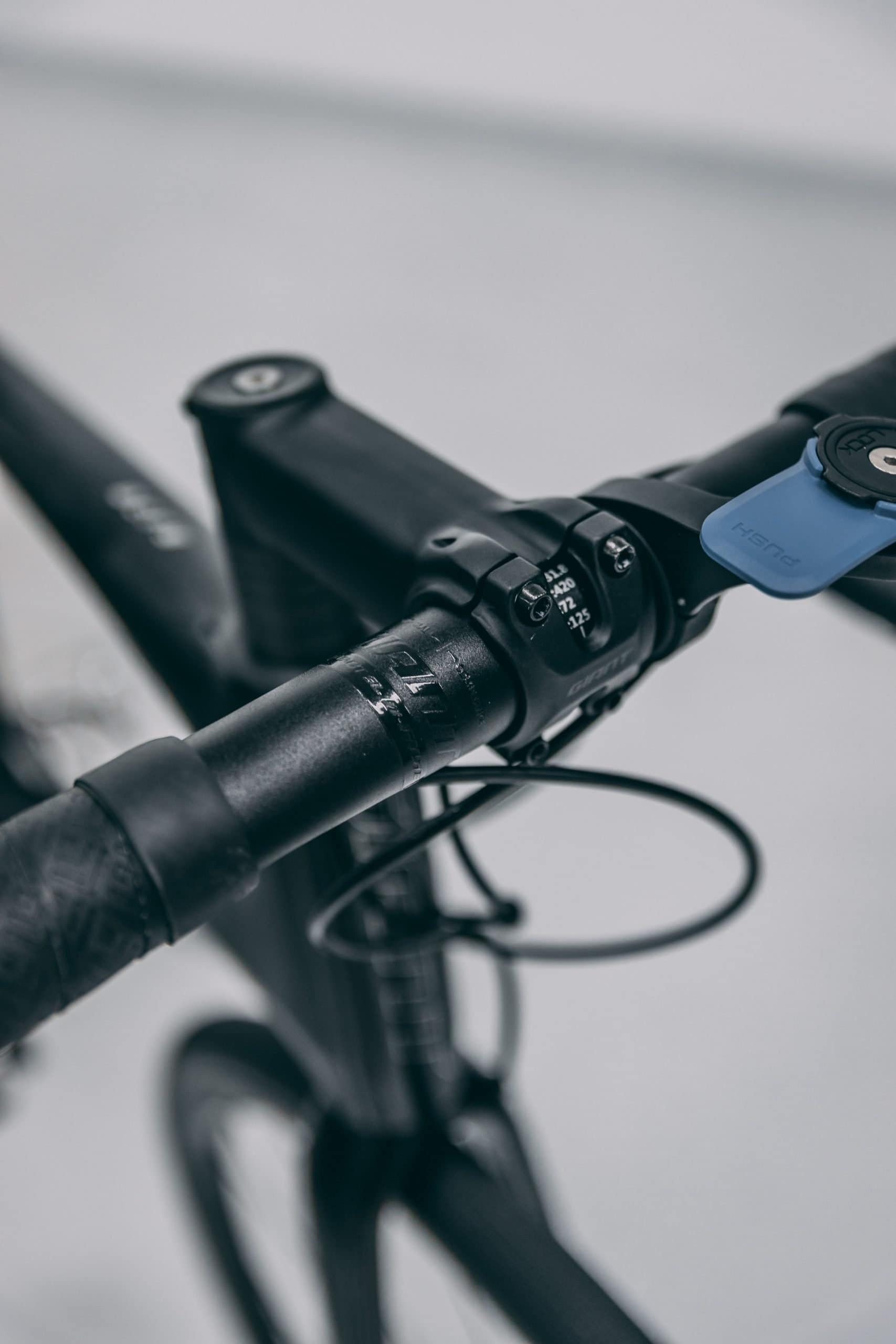 Giant Defy bike handlebar with protective film applied to prevent scratches and damage.