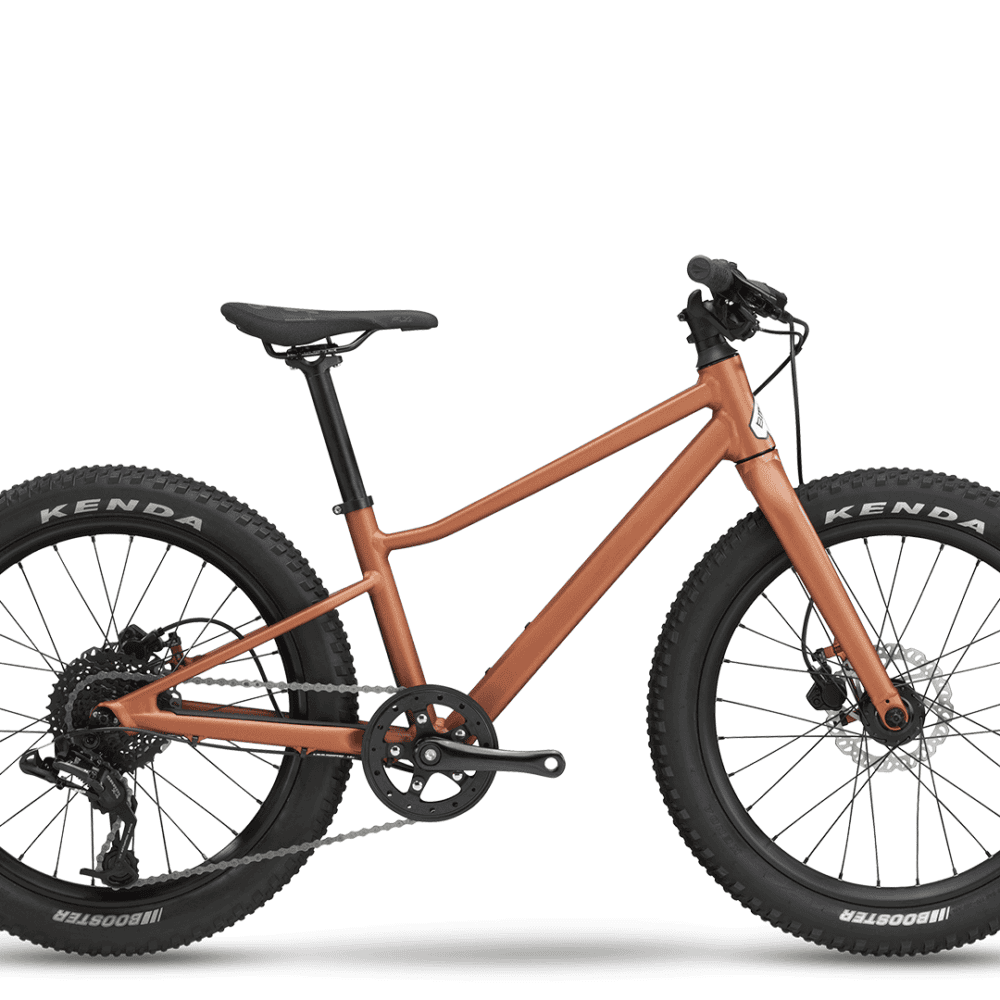 Mountain bike with durable brown frame, front suspension, and large black tires for off-road cycling.