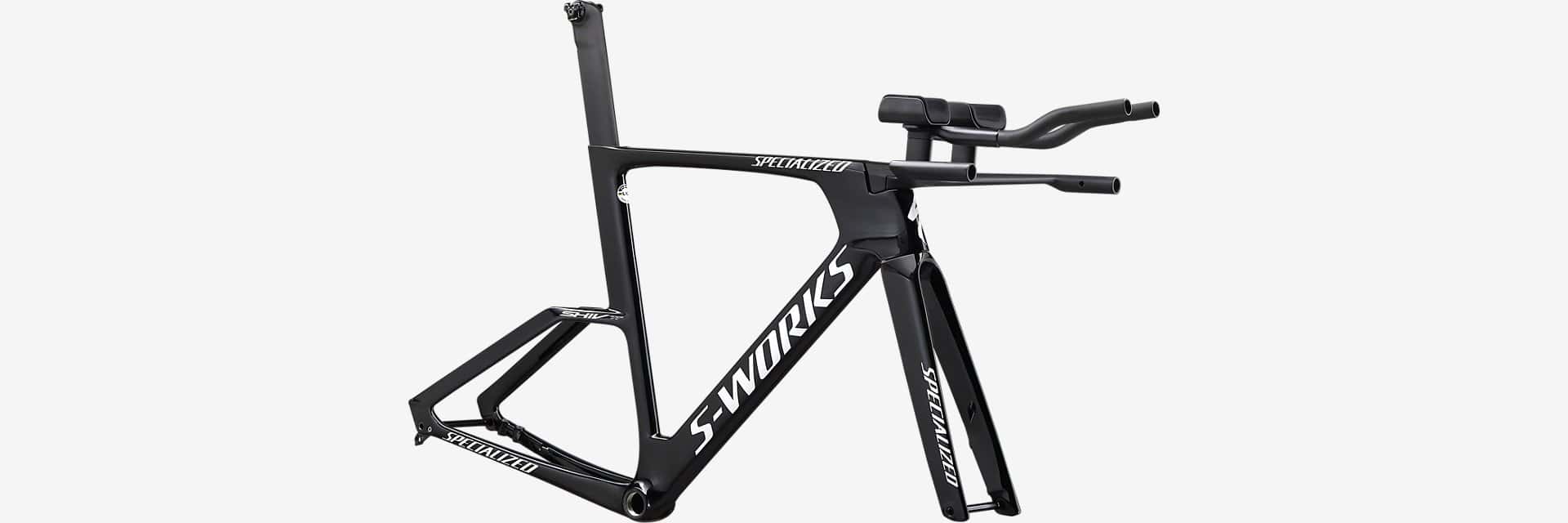 High-quality black S-Works road bike frame for competitive cycling and endurance rides. Lightweight.