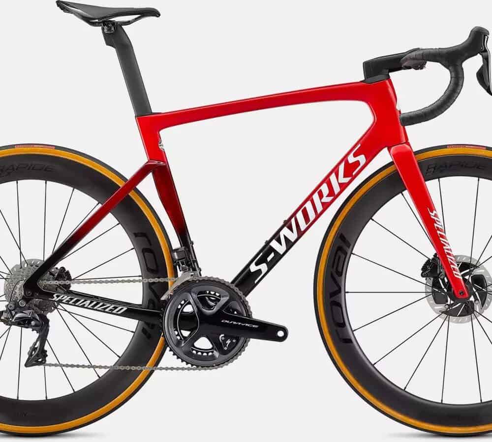 Road bike featuring Tarmac SL7 frame with protective film kit for enhanced durability.