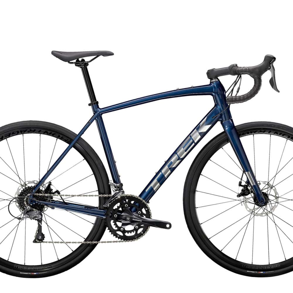 Trek Domane AL2 disc bike with frame protection film for durability.