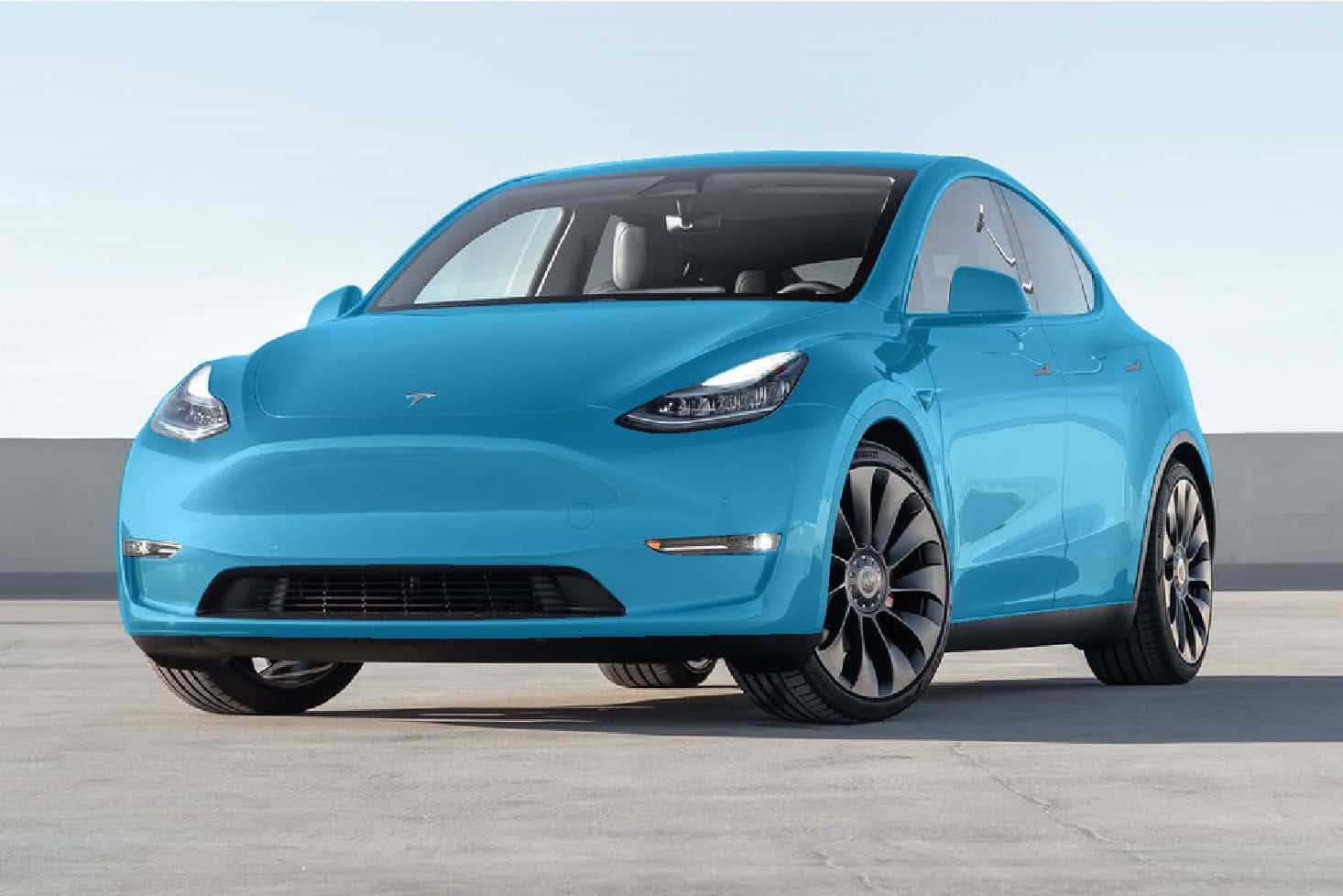 Tesla Model-Y with XPEL full vehicle wrap in vibrant blue.