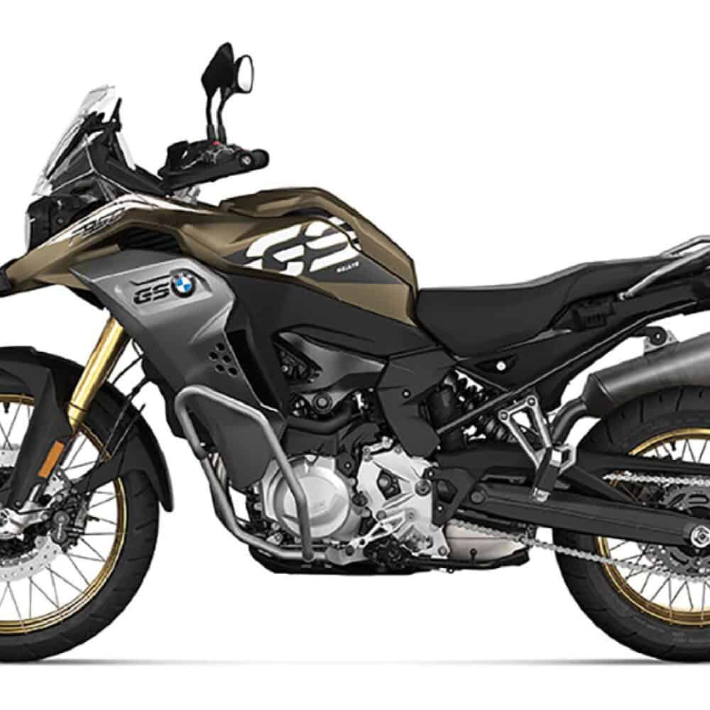 Adventure motorcycle with rugged design and off-road capabilities.