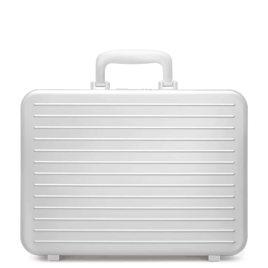 RIMOWA aluminium attaché case with protective film for travel and luggage security.
