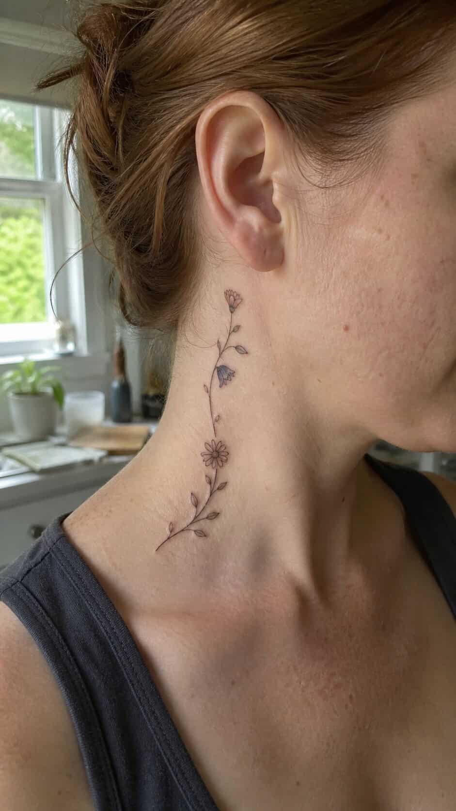 Ethereal Floral Vine neck tattoo idea, example 3