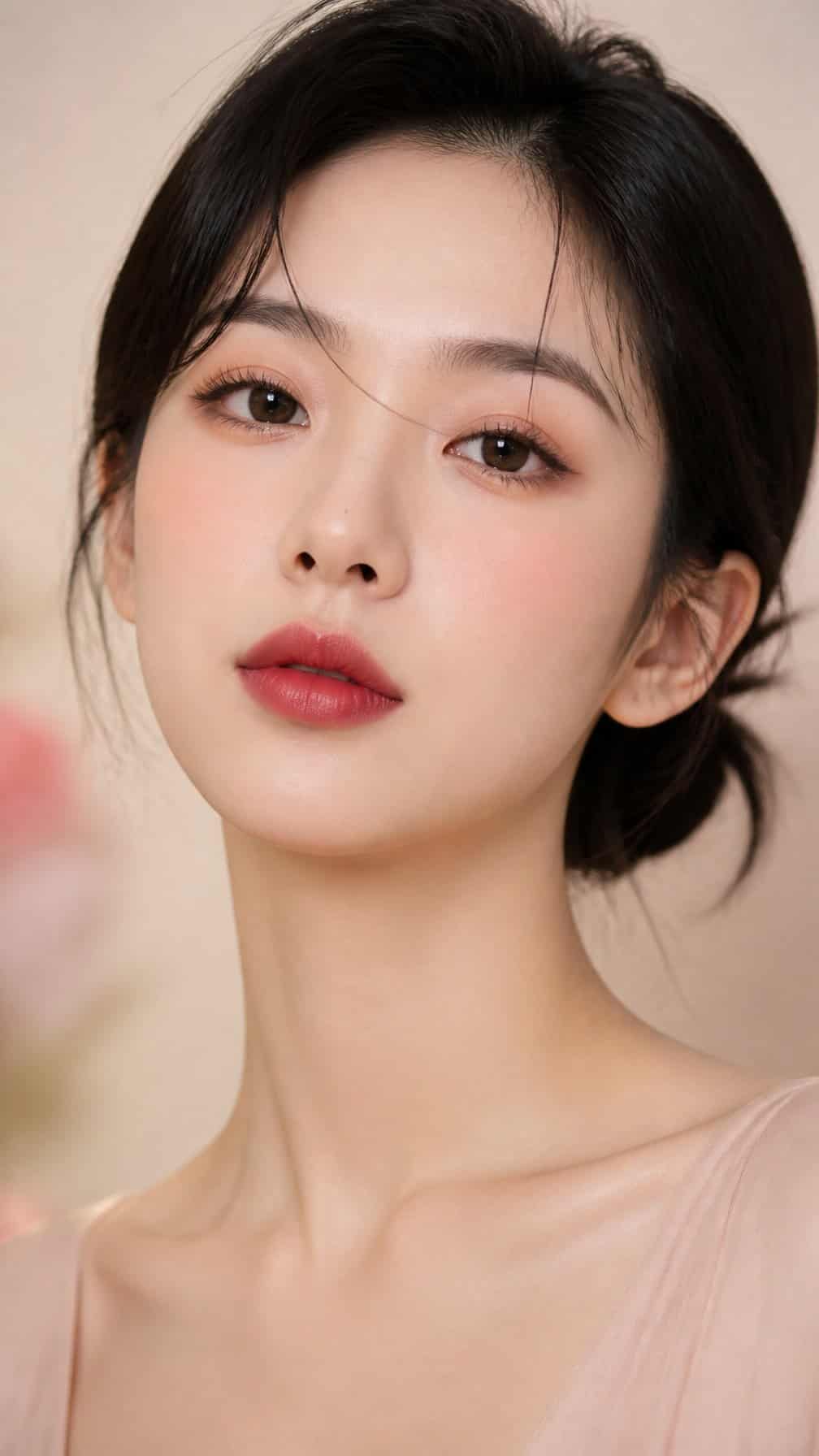 Close-up portrait of a woman wearing lipstick that fades from deep berry at the inner lips to soft pink at the edges.