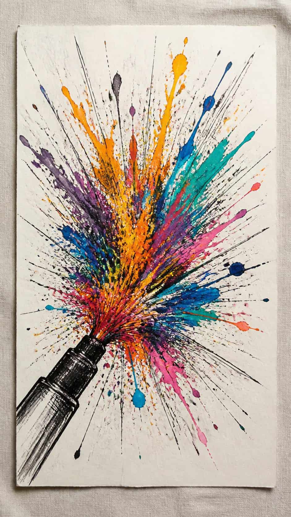 Feeling Stuck? 20 Graffiti Drawing Ideas To Reignite Your Passion! 8 Hand-drawn color splash explosion in marker drawing on textured paper, shown in a straight overhead view — study 1