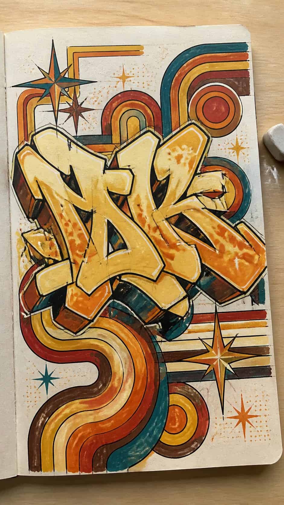 Feeling Stuck? 20 Graffiti Drawing Ideas To Reignite Your Passion! 16 Hand-drawn retro patterns in marker drawing on textured paper, shown in a close overhead crop — study 3
