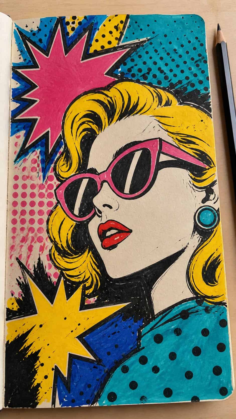 Feeling Stuck? 20 Graffiti Drawing Ideas To Reignite Your Passion! 44 Hand-drawn pop art tribute in marker drawing on textured paper, shown in a close overhead crop — study 3