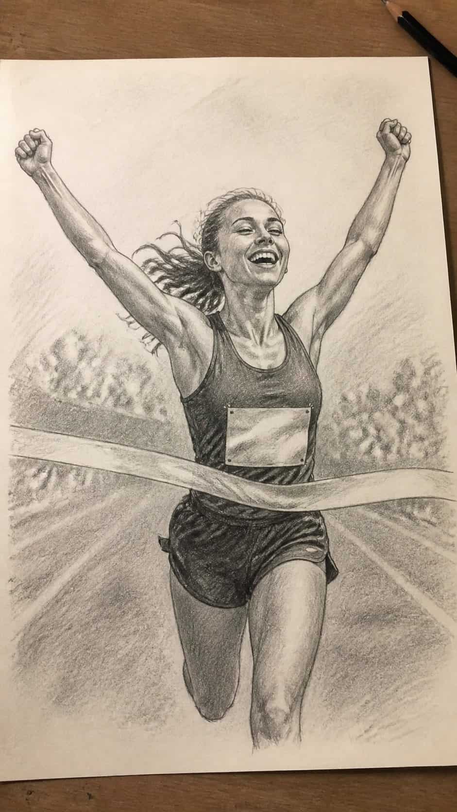 20 Girl Drawing Concepts to Elevate Your Art Game 42 Hand-drawn athletic champion in graphite drawing on textured paper, shown in a slightly off-center overhead composition, like an — study 2