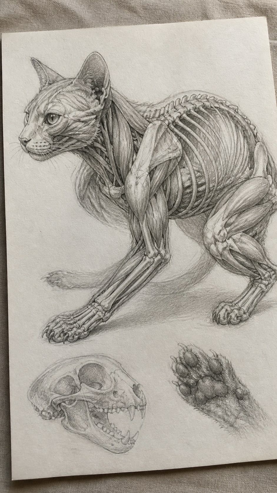Bored with Your Sketchbook? 20 Drawing Ideas to Revive Your Creativity 42 Hand-drawn animal anatomy studies in graphite drawing on textured paper, shown in a gentle oblique desk view that shows paper tooth — study 2