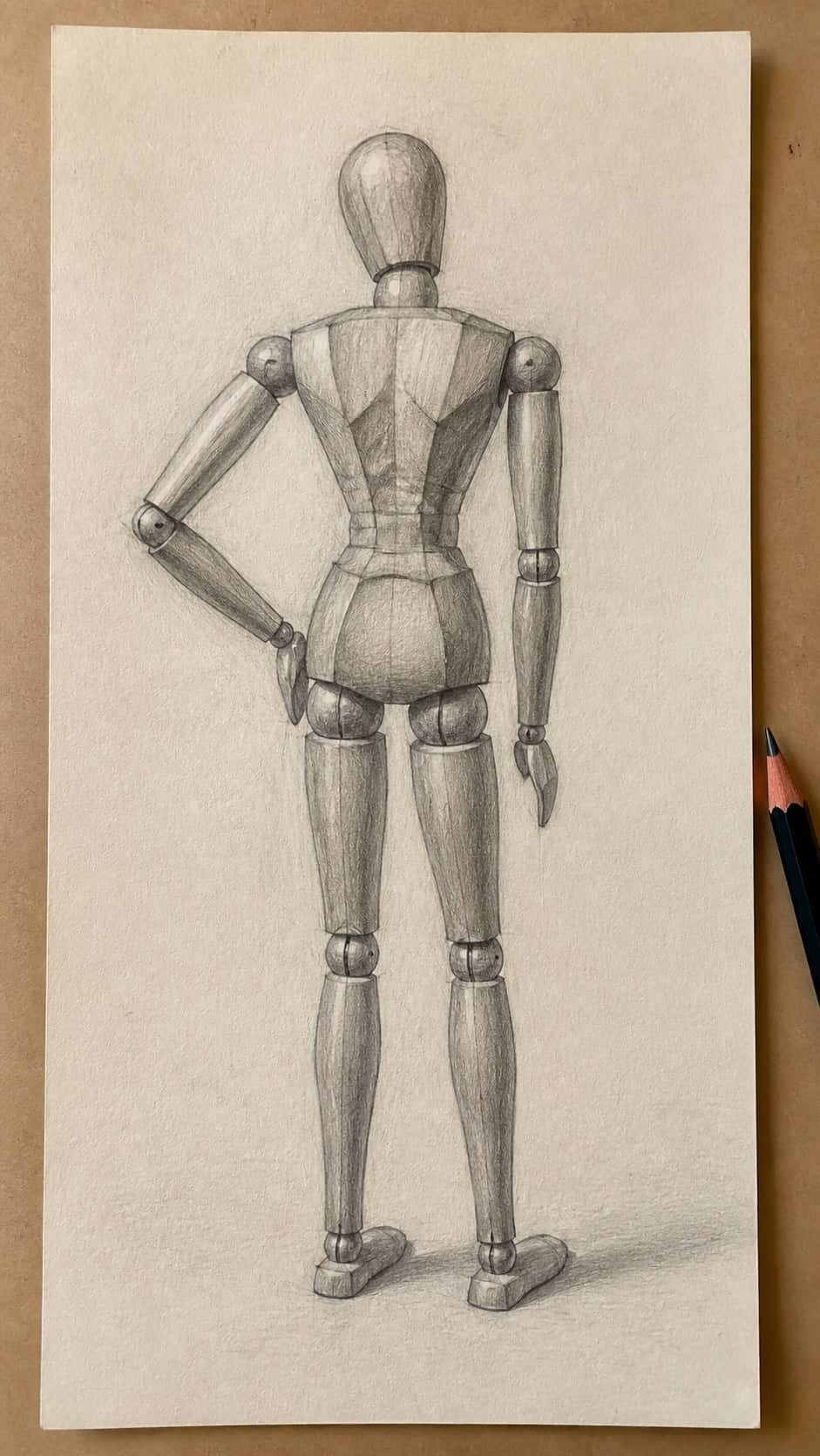 19 Creative Body Sketch Ideas Every Artist Should Try 16 Hand-drawn intricate back muscles in graphite drawing on textured paper, shown in a close overhead crop — study 3